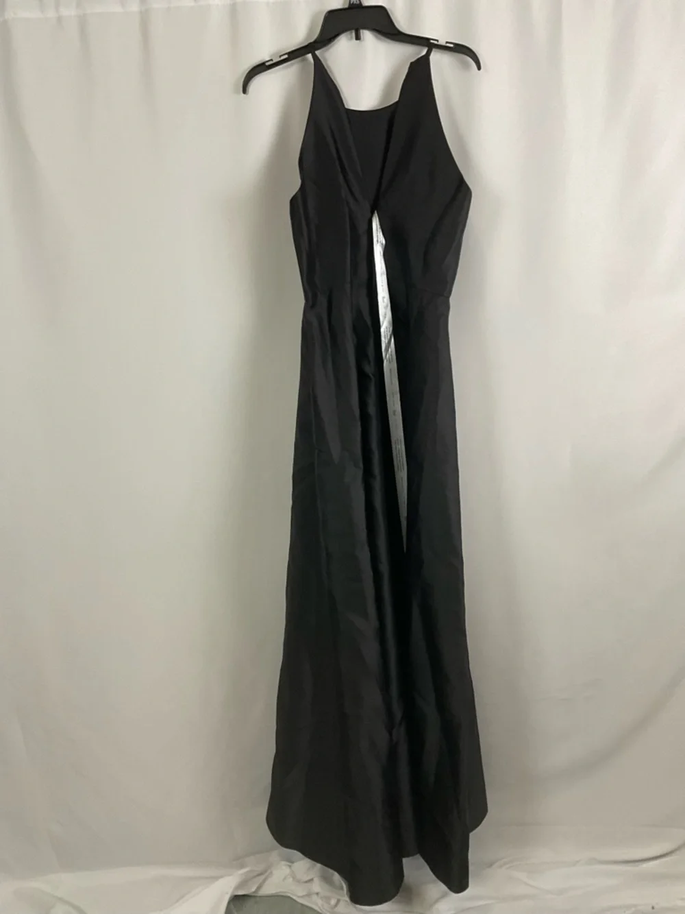 ALFRED SUNG Jewel Neck Halter A-Line Satin Maxi Dress in Black - Picture 3 of 6